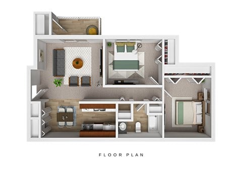 Floor plan for 2 beds, 1 bath, 848 sqft